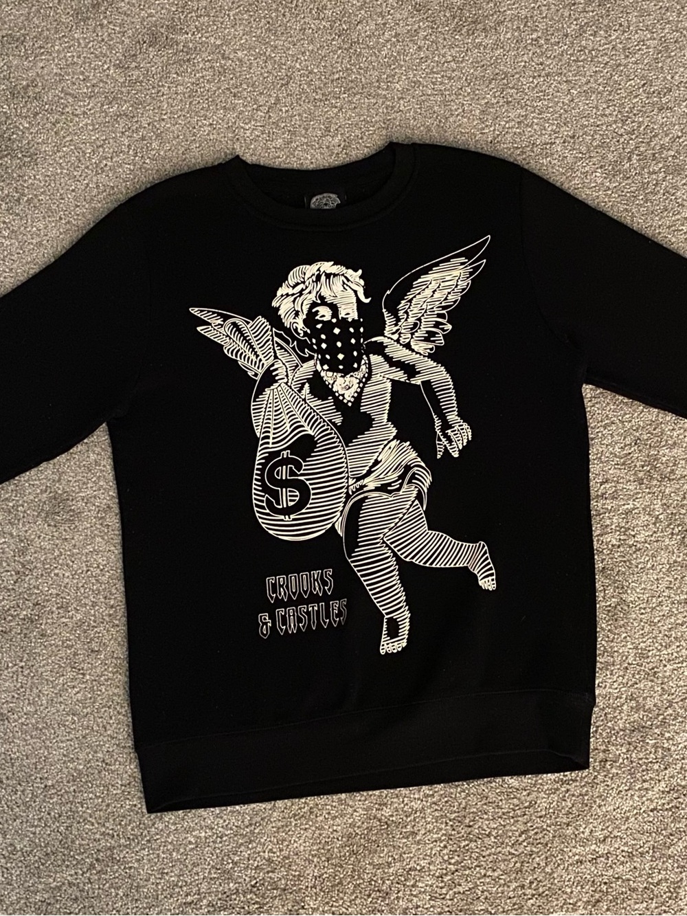 Crooks & Castles black graphic crewneck sweatshirt size large L streetwear